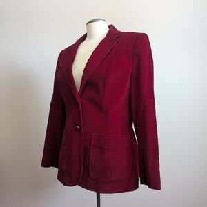 Vintage Crimson Corduroy Blazer Jacket Tailored Waist Dark Academia Formal